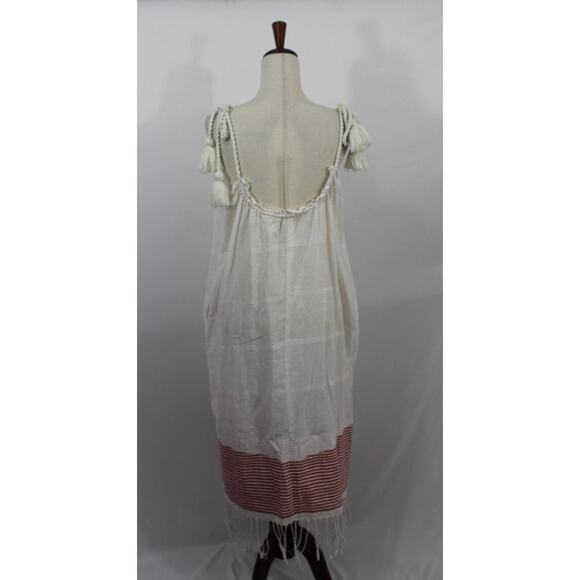 ULLA JOHNSON Sz P XS Adira Off White Red Stripe Coverup Dress Midi Tie Shoulder - Picture 5 of 14